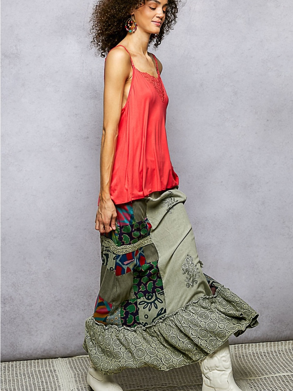 POL Printed Patchwork Embroidered Ruffled Skirt - Picture 7 of 7